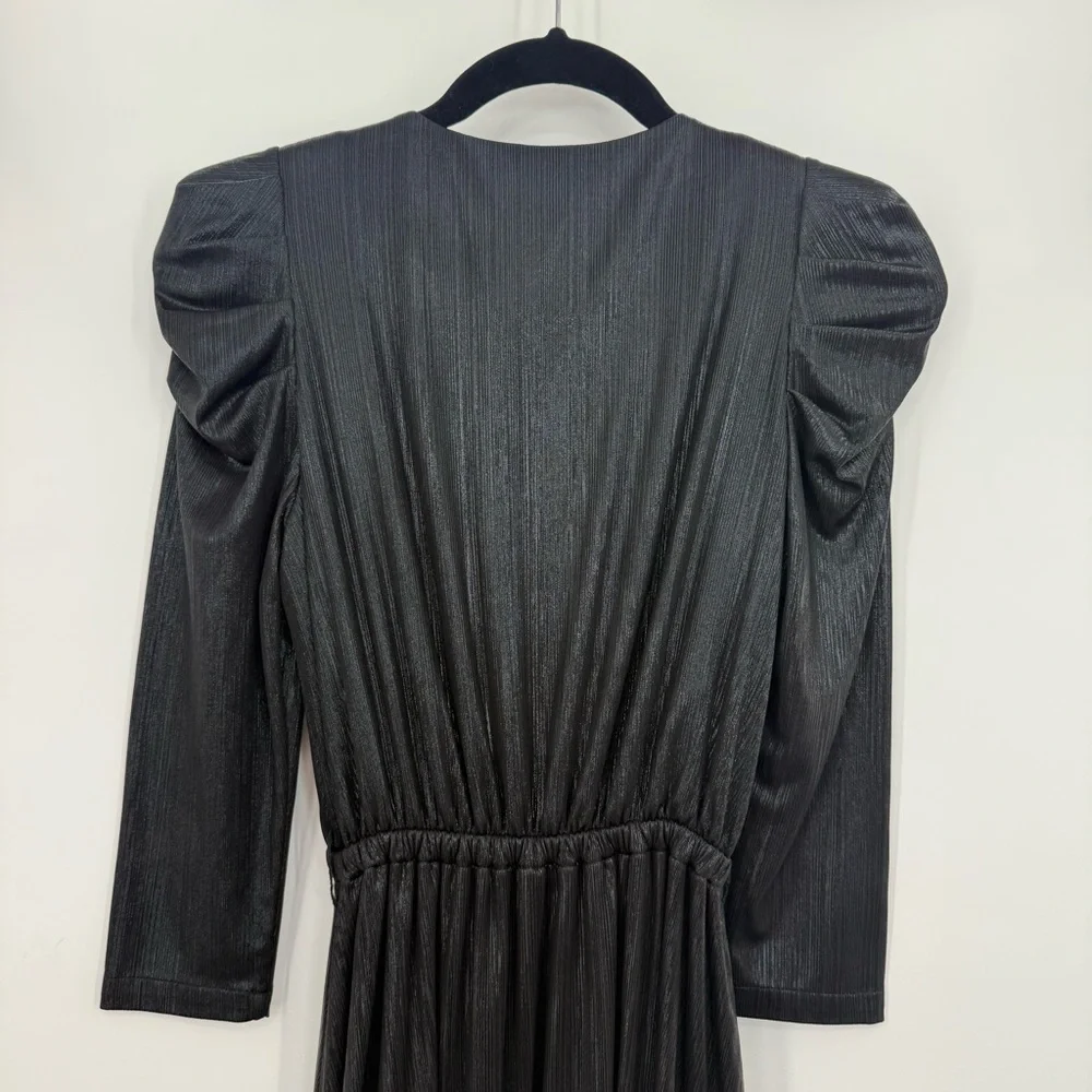 NWT Retrofete Flora Black Maxi Evening Dress Long Sleeve High Slit V-Neck XS - Picture 14 of 16